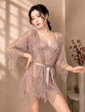 Lace Robe with Satin Belt