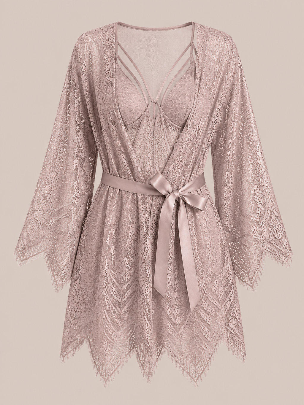Lace Robe with Satin Belt