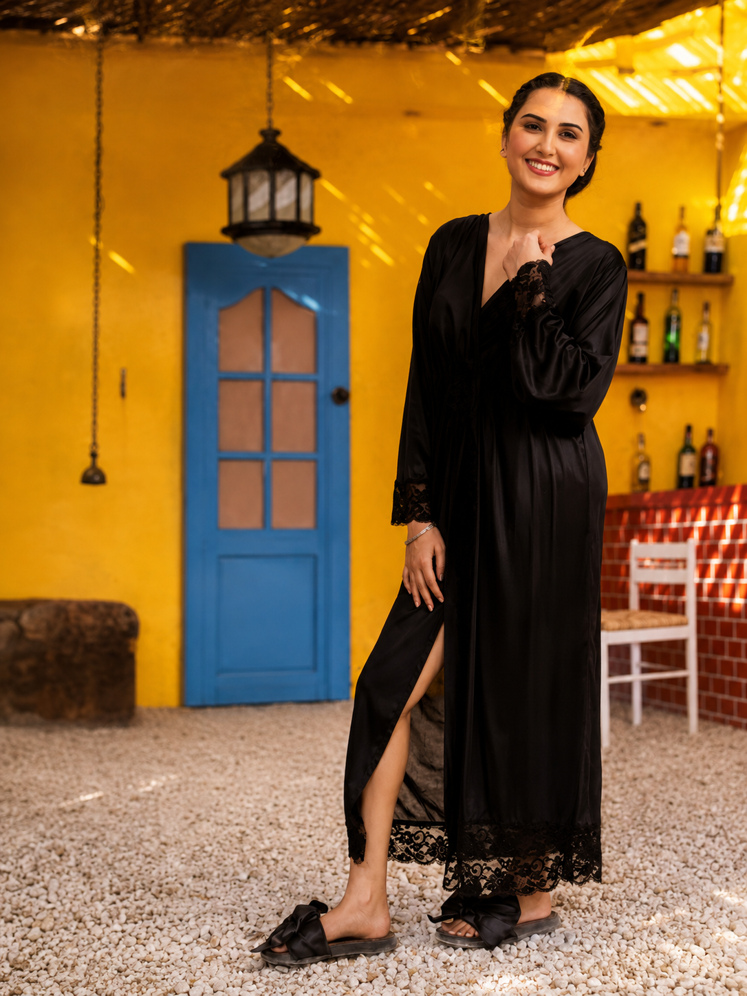 Black lace Trim Stain Long/Gown