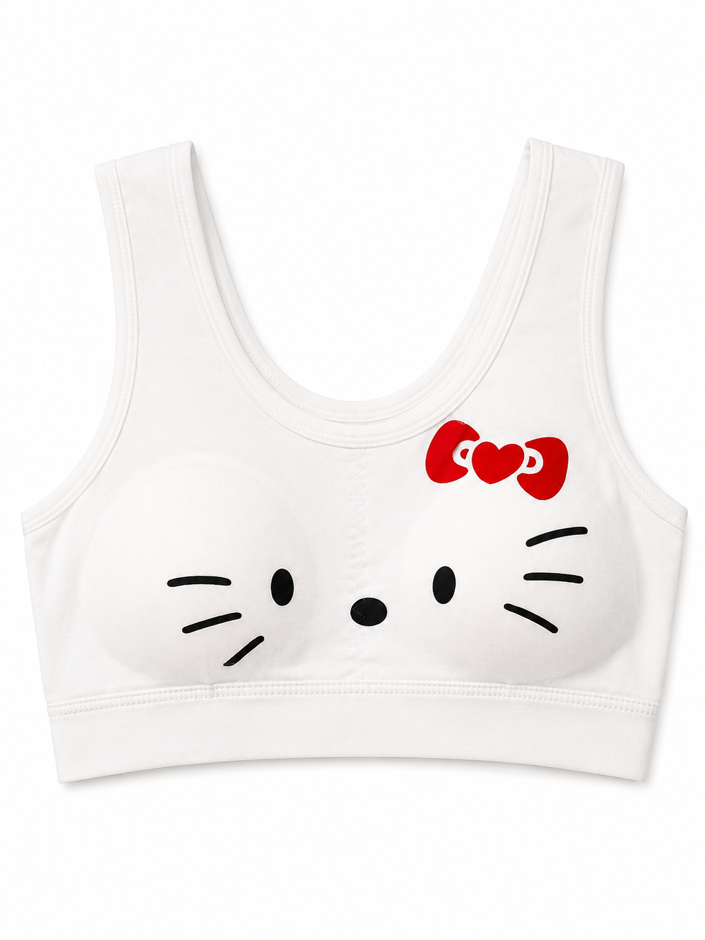 Cute Cat Printed Girls’ Sports Bra – White