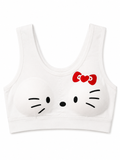 Cute Cat Printed Girls’ Sports Bra – White